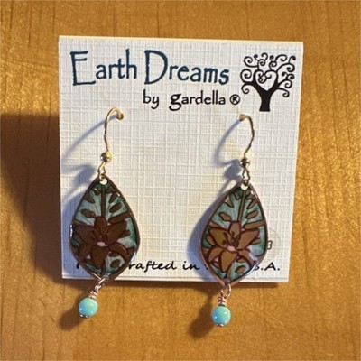 Earth Dreams by gardella Handcrafted Teardrop Dangle Earrings Turquoise Glass G 