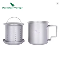 Boundless Voyage 420ml Titanium Mug with Strainer & Lid Lightweight Camping Cup