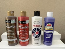 DecoArt Metallics Acrylic Paint Red Gold White Purple 8 Oz. Bottles Lot Of 4
