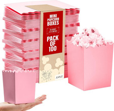 100 Pack Mini Popcorn Boxes, Pastel Pink Reusable Popcorn Containers for Movie N