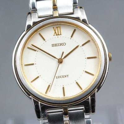 Near Mint Seiko Lucent 5E21-6E90 White Dial Gold Silver Quartz Men's Watch 1997
