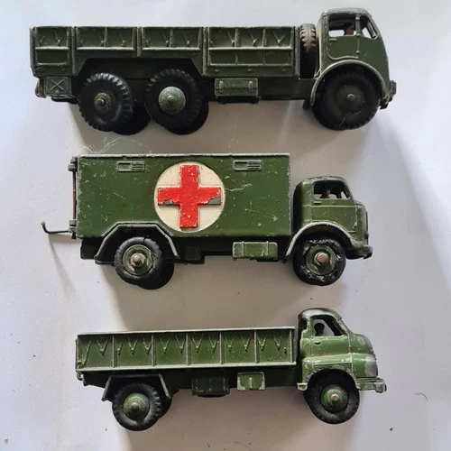 3 Vintage DINKY Military Diecasts 10 Ton Army Truck,Ambulance,3 Ton Wagon 50's