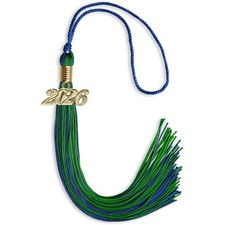 Endea Graduation Royal Blue/Green Mixed Color Tassel With Gold Date Drop
