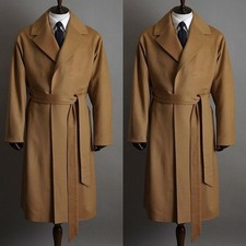 Wool Men Overcoats with Belt Formal Business Wear Winter Men Long Coats