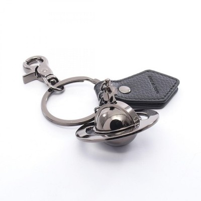 Vivienne Westwood Key Ring 3D ORB Bag Charm Silver Black leather