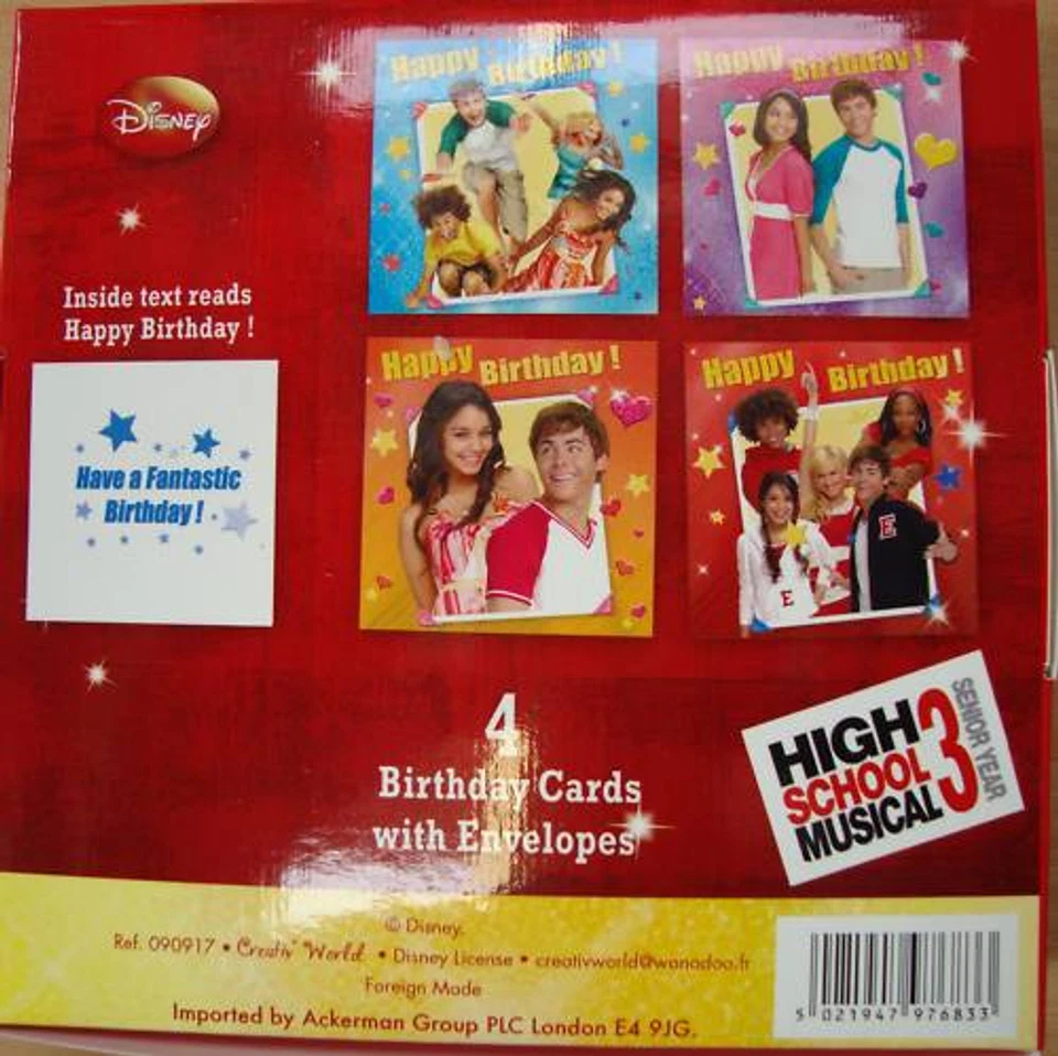 High School Musical Luxury Birthday Cardsx4 + Envelopes - Image 2 of 2