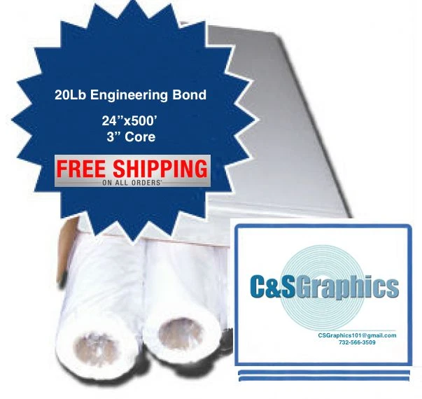 2 ROLLS 24" x 500' 20lb Bond Paper Wide Format Engineering Copier 3" core - Image 2 of 2