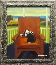 BANKSY - framed painting on stretched canvas street art urban graffiti UK rat