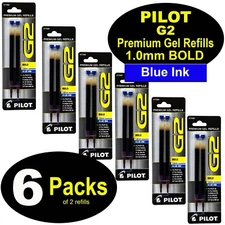 Pilot 77290 G2 Refills, 1.0mm Bold, Blue Gel Ink, 6 Packs of 2 Refills