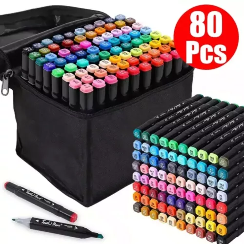 Alcohol Markers, 80 Color Dual Brush Tip Permanent Art Markers for Painting Gift
