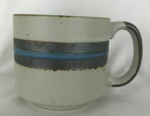 Vintage Japan Otagiri Horizon Stoneware 3" Coffee Mug / Cup Blue & Brown Stripe