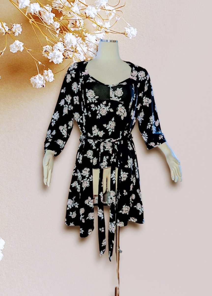 costume robe rose de marilyn monroe MARILYN MONROE Piece Robe Cami Top Set Black Pink FLORAL Rose Sz