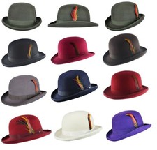 Qualität Hard Top 100 % Wolle Bowlermütze mit abnehmbarer Feder Satin gefüttert 4 Größen