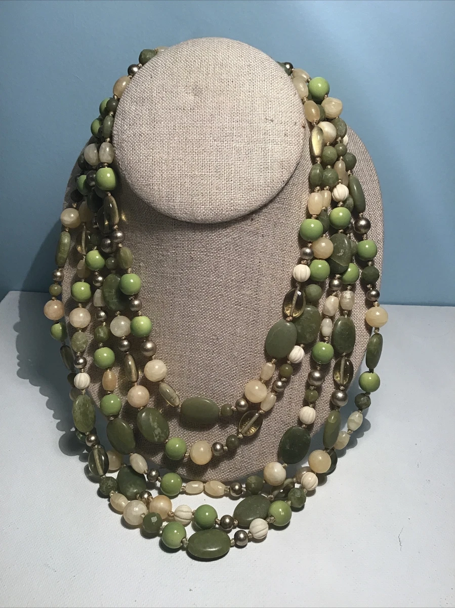 Sigrid Olsen Necklace 5 Strand Jasper Quartz Green Gold Tone