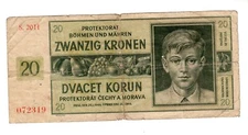 BOHEMIA BOHEMIA And MORAVIA Billet 20 KORUN 1944 P9 Protectorate GOOD CONDITION