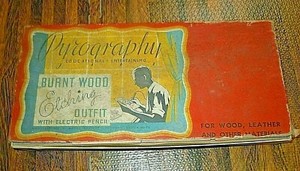 Vintage 1940s Pyrography Set Burnt Wood Etching & Instructions Marks Brothers