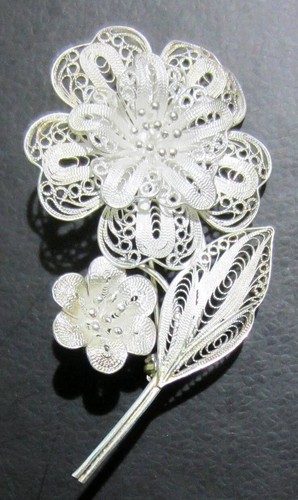 Vintage 925 Silver Matte & Polished Filigree Brooch Jewellery/Accessory