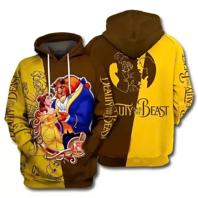 La Bella e la Bestia Regalo di Coppia per San Valentino FELPA CON CAPPUCCIO 3D Taglia USA