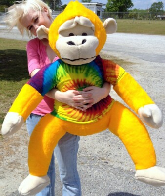 40-inch Yellow Groovy Hippie Monkey wearing Rainbow Tie Dye T-Shirt MADE IN USA