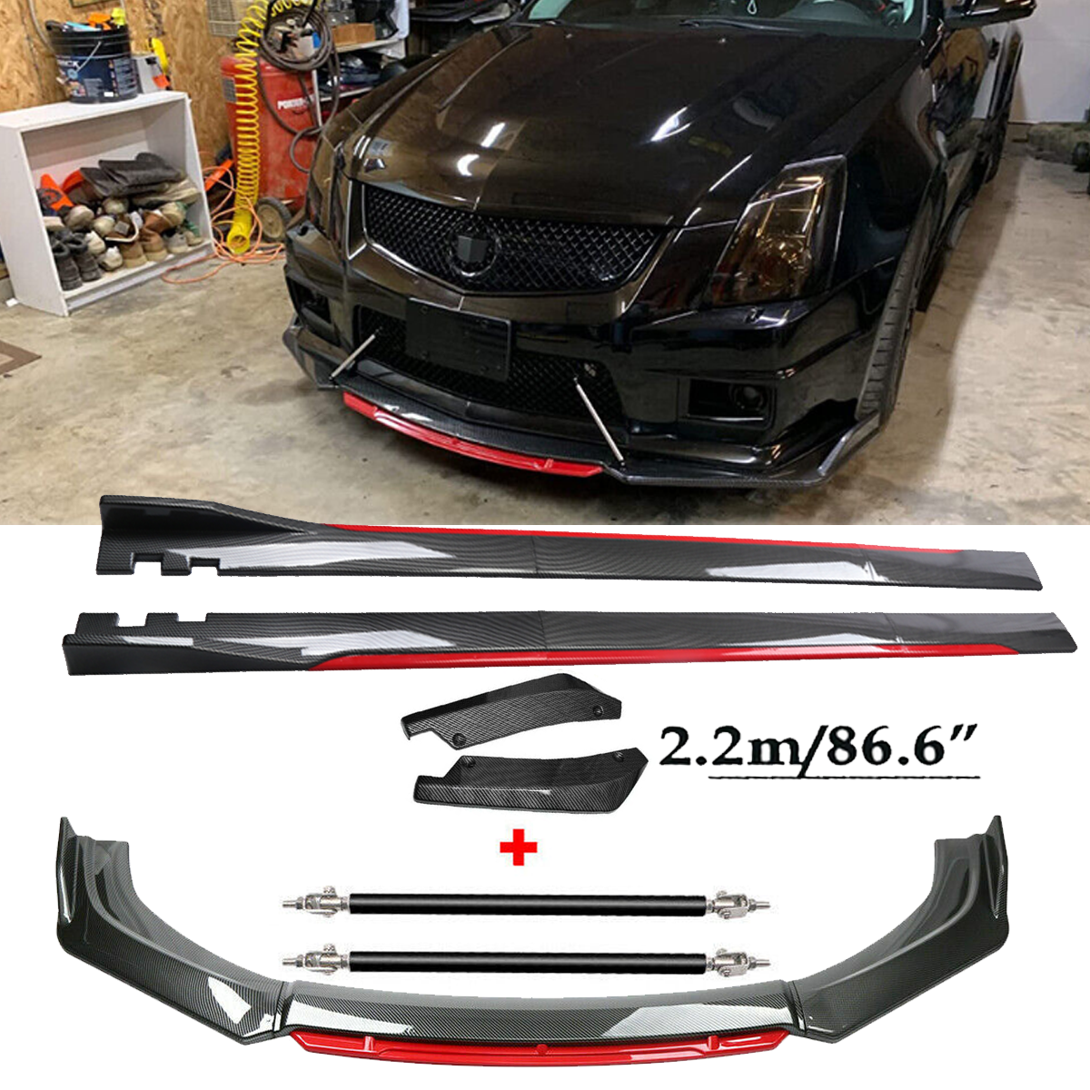 Front Lip Chin Bumper splitter Carbon Fiber Body Side Skirt For Cadillac CTS CT
