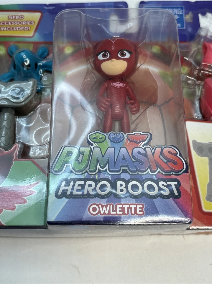 NEW PJ Mask Hero Boost Figure Set w/ Accessories Owlette Binoculars Sticky Splat - Imagem 3 de 4