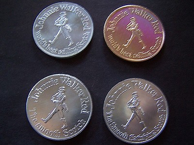 Four 1971-72-73 JOHNNIE WALKER RED--SAINTS Aluminum 10g Mardi Gras Doubloons
