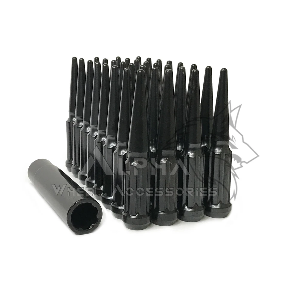 Tuercas de clavo estriadas negras 32 piezas 14x1,5 para Ford Super Duty F-250 F-350 + llave Foto 3 de 4