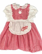 Retro Red Gingham Lace Dress Apron Knee Length Cottagecore Girls Sz 4