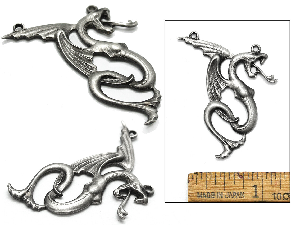 42mm Art Nouveau DRAGON Game of Thrones Celtic Silver 3Hole Finding for Pendant