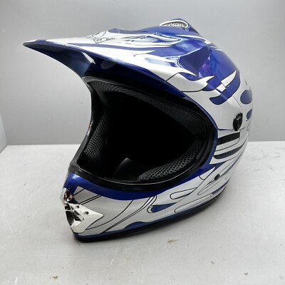 DOT Motorcycle Adult Helmet Blue Flames Size Large Motocross