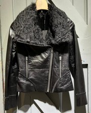 Zac Posen Lamb Shearling Fur Leather Black Jacket For Woman Xs