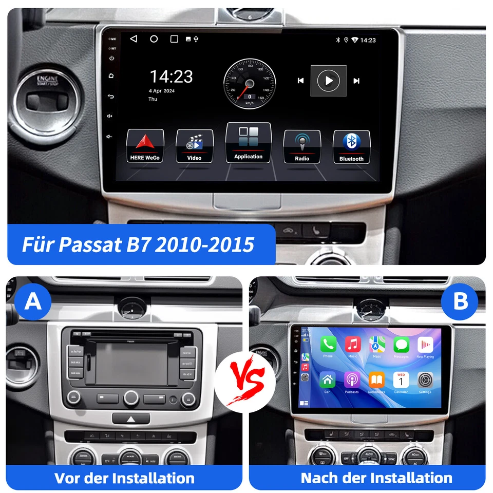 10" Android 13 DAB+ Carplay Autoradio 4+64G Für VW Passat B7 CC 10-15 GPS Cam - Bild 4 von 4
