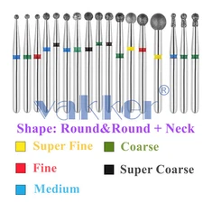 Diamond Burs FG High Speed Round & Round with Neck Super Fine Medium Coarse Grit
