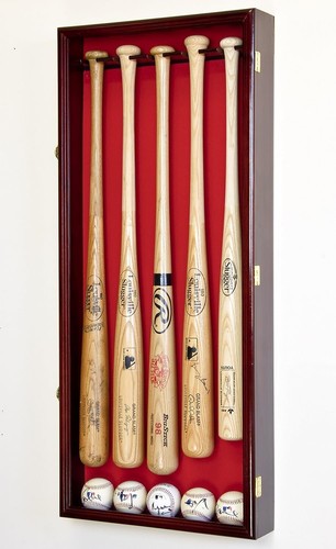 5 Baseball Bat Display Case Cherry + Red Wall MLB Ball Frame Cabinet Shadow Box - 第 1/12 張圖片
