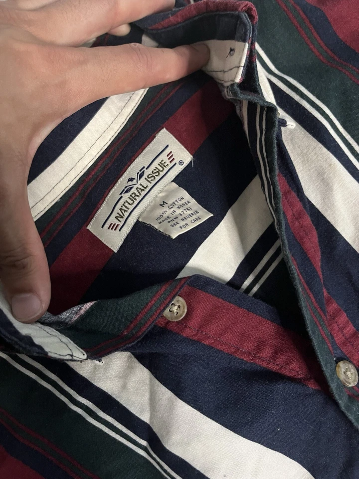 Рубашка мужская Natural Issue в полоску средний размер синяя, зеленая, красная, белая на пуговицах - Изображение 2 из 4