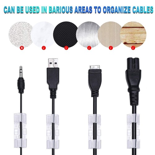 Self-Adhesive Tidy Wire Clips Transparent Cable Organiser Cord Holder - Picture 5 of 13