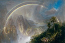 Free shipping cost Oil painting Rainy Season in the Tropics landscape & rainbow