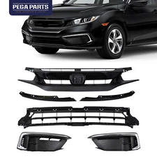 For 2019-2021 Honda Civic Sedan Front Upper Lower Grille Trims Fog Light Covers