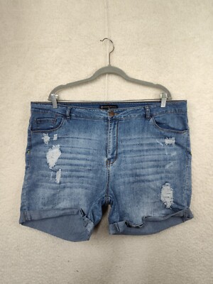 Fashion to Figure Women Shorts 20 Blue Cotton Blend High Rise Distressed  Denim