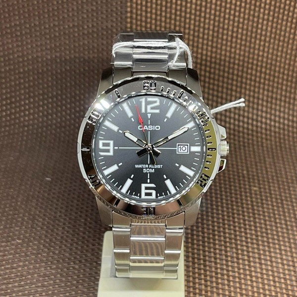 Casio MTP-VD01D-1B Schwarz Analog Edelstahl Quarz Klassisch Datum Herrenuhr-image
