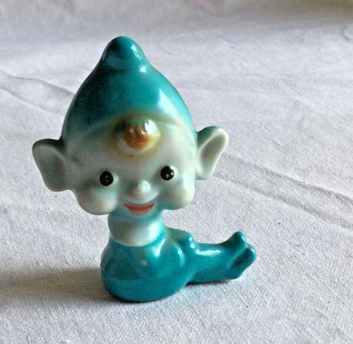 Vintage 1959’s/60’s Ceramic Blue Pixie Elf Sitting Figurine Made In Japan - Picture 1 of 6