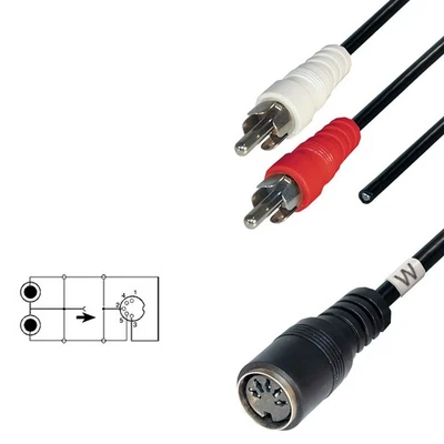 TRANSMEDIA DIN Adapter 2x Cinchstecker + Masse zu 5 polig DIN-Kupplung Buchse Pin 3+5 0,2 m