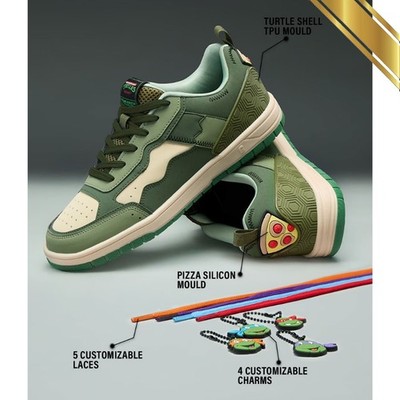 TMNT: Ninja Turtles Cowabunga Men's Low Top Sneaker With 5 Laces & 4 Charms