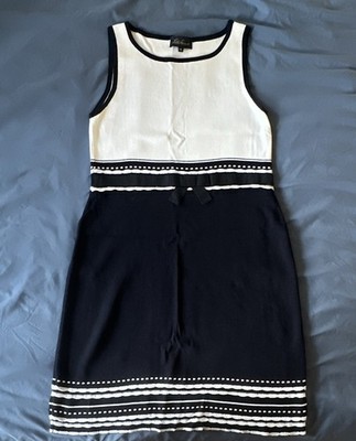 Luisa Spagnoli Blue/White Colorblock Shift Dress Sleeveless M Knit Viscose