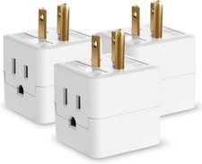 3 PACK 3 Outlet Extender Indoor Grounded AC Power Wall Tap Travel Adapter Plug