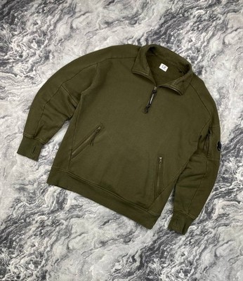 C.P. Company Diagonal Raised Fleece 1/4 Zipped Sweatshirt Men Size L Green