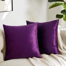 GIGIZAZA Purple Velvet Throw Pillow Covers 18x18 Set of 2 Sofa Bed Cushion