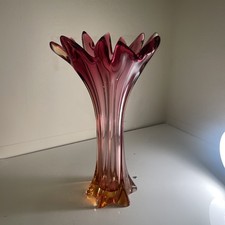 VINTAGE Murano 13.5’’ Amber /Red Sommerso Faceted Poli Seguso Art Glass Vase 