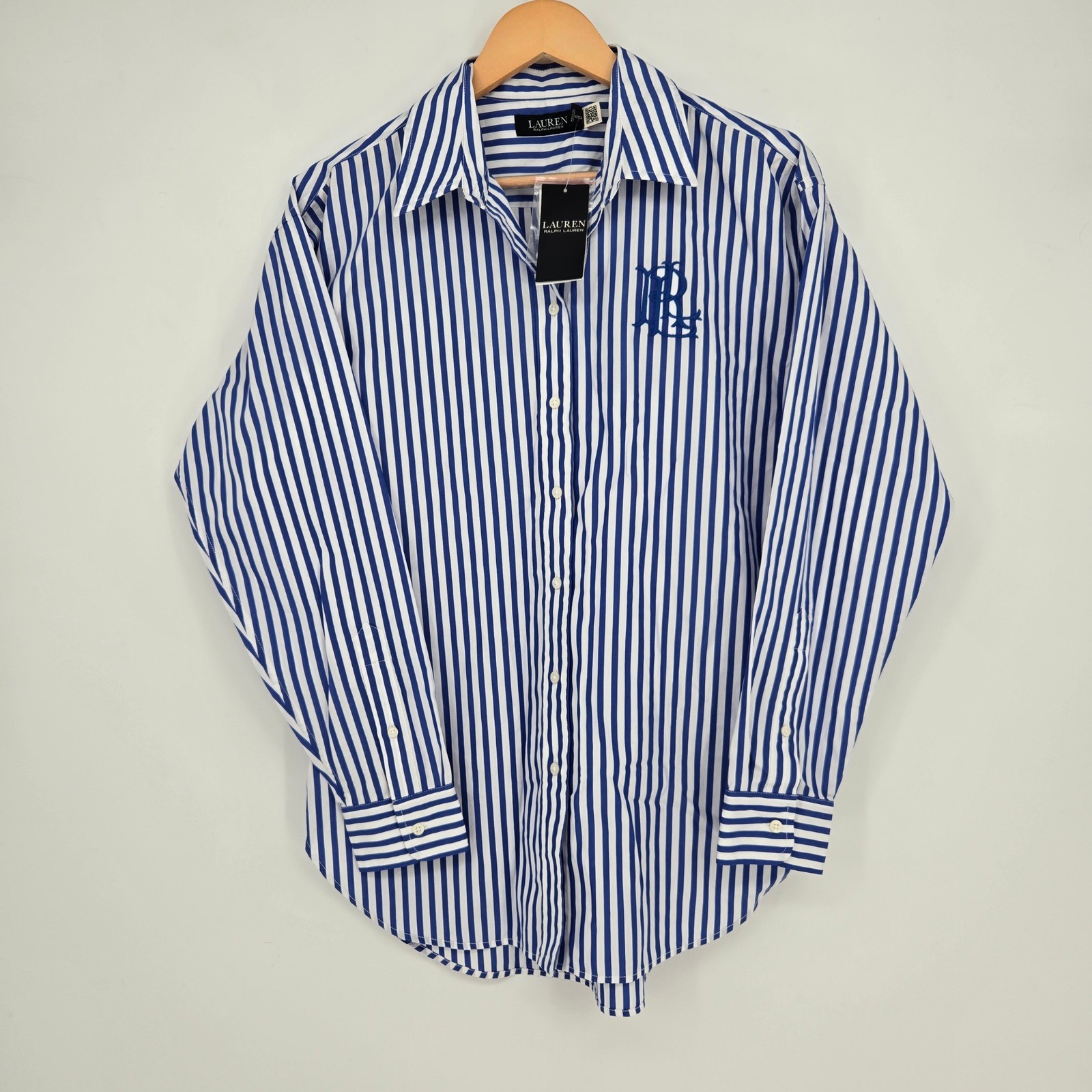 NWT LRL Ralph Lauren Womens M Blue/White Stripe Blouse Preppy Resortwear Cotton