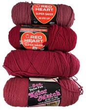 Vtg Red Heart & Kolor Match Yarn Lot Bundle No Dye Roseberry & Burgundy USA-Made